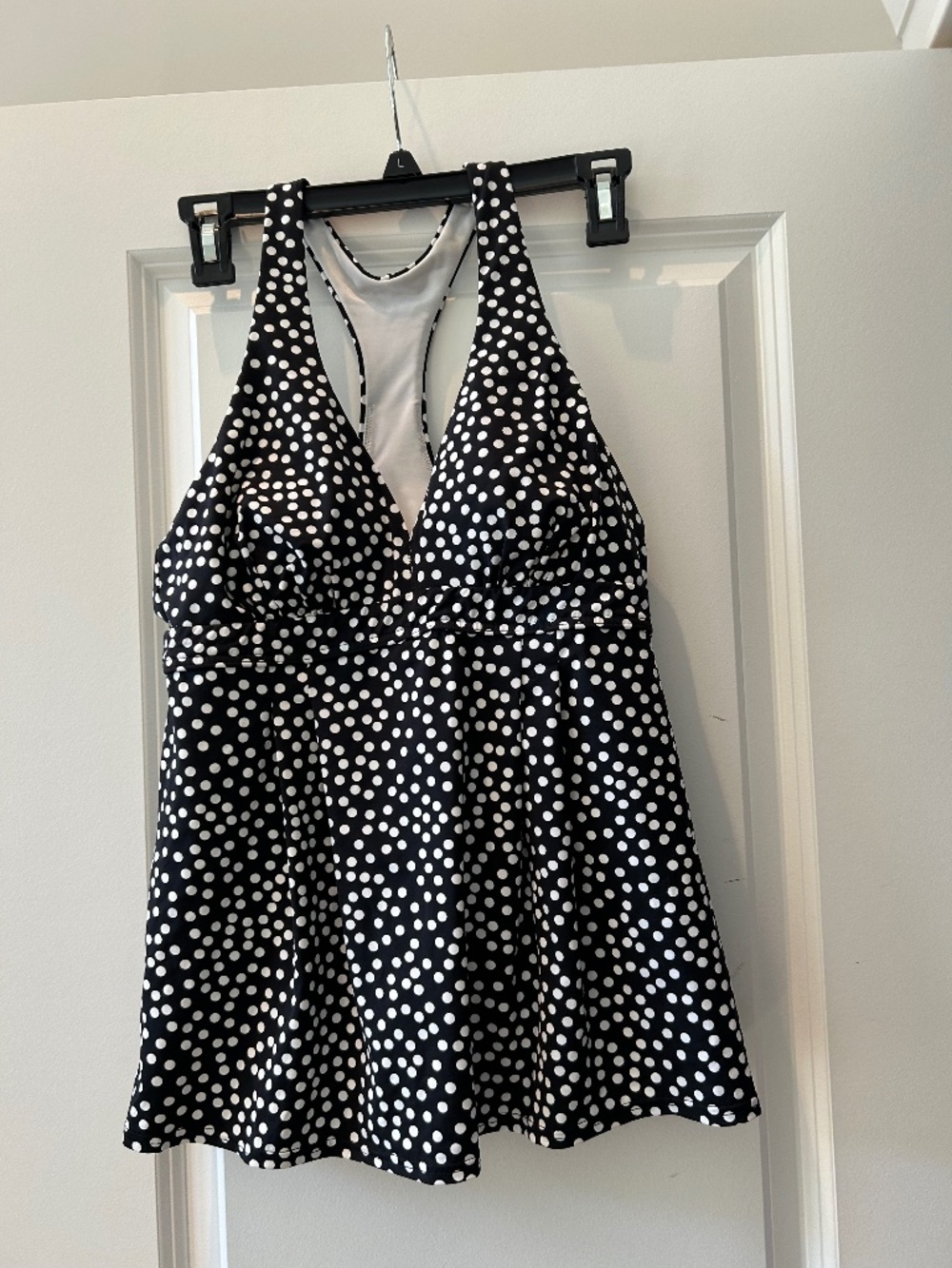 Lands End Polka Dot V-neck Racerback Flutter Tankini Size 6